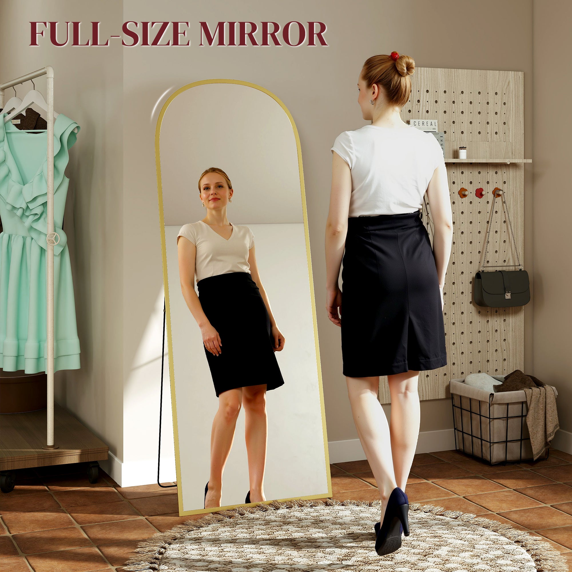 HOMCOM 165cm Aluminium Frame Standing Mirror - Gold